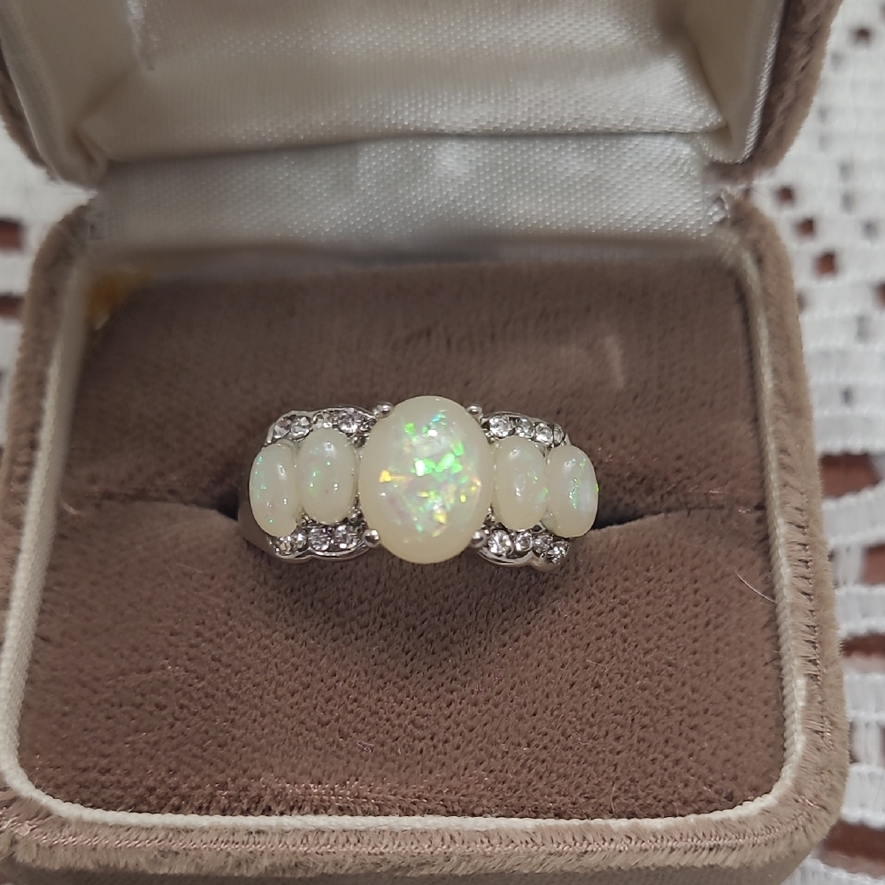 Elegant Faux Opal and Silver 925 Women's Ring